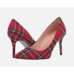 J. Crew Elsie Tartan Pump Heels Red Textile Size 8 NWOB Gingham Plaid Holiday
